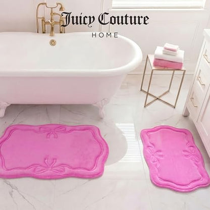 Juicy Couture Quilted Memory Foam Bath Mat Set - Scalloped Ribbon Border Hot Pink, 17x24 & 20x32 Inches