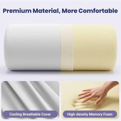 Travel Neck Roll Pillow Grey 11x4.5 Inch Memory Foam Support with Removable Cooling Cover - Variation of THIS listing