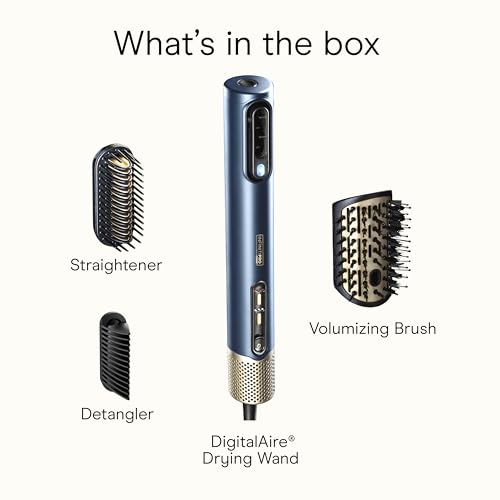 Infiniti PRO CONAIR DigitalAIRE Hair Dryer Drying Wand, Straightener and Styler, Ionic All-in-One Digital Motor Blow Dryer, Includes 3 High-Performance Attachments, Dark Blue