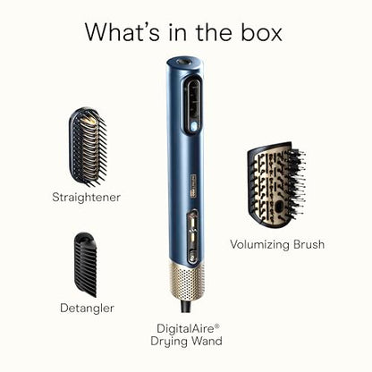Infiniti PRO CONAIR DigitalAIRE Hair Dryer Drying Wand, Straightener and Styler, Ionic All-in-One Digital Motor Blow Dryer, Includes 3 High-Performance Attachments, Dark Blue