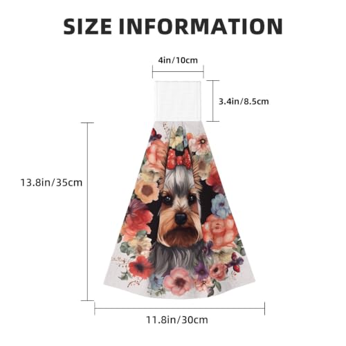 2pcs Absorbent Hanging Kitchen Hand Towels with Loop - Yorkie Floral Pattern