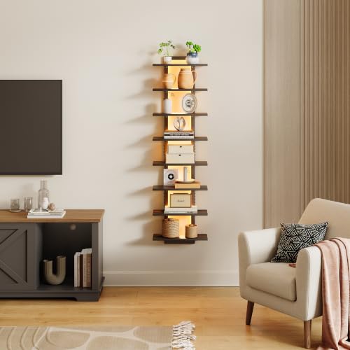 Black 8-Tier Wall Mounted Shelf with RGB LED Lights - Floating Display