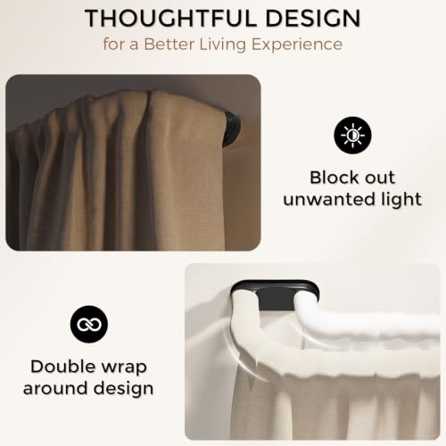Black Double Curtain Rod 36-120 Inch Adjustable Wrap-Around Window Rods