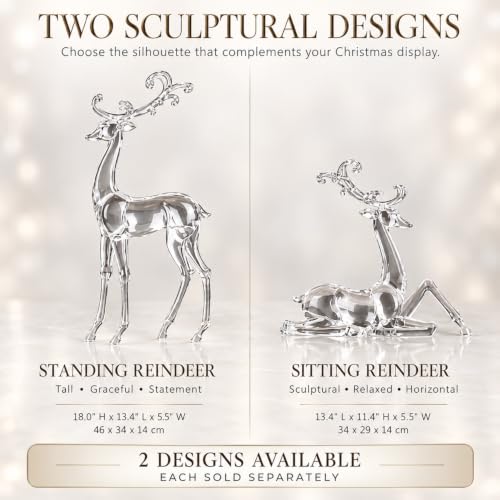 White Sitting Reindeer Christmas Decoration - Acrylic Crystal Finish - Small Variant