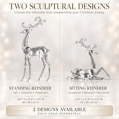 White Sitting Reindeer Christmas Decoration - Acrylic Crystal Finish - Small Variant