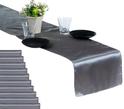 5 Pc Silver Gray Satin Table Runners 12 x 108 Inch for Wedding & Event Decor