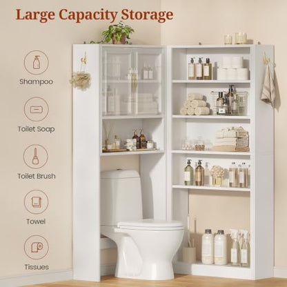 UPOSOJA White L-Shaped Modular Over Toilet Storage Cabinet - Bathroom Organizer