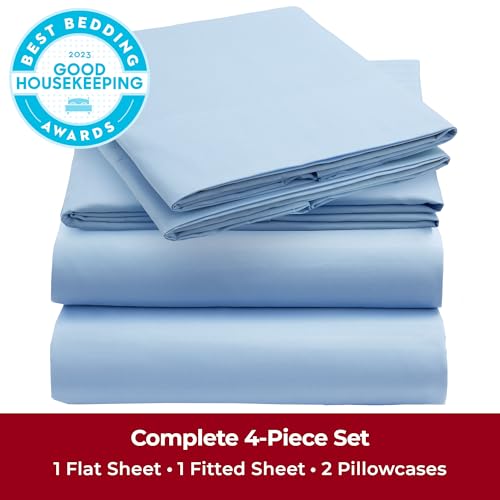Mellanni Queen Sheets Set - 4 PC Iconic Collection Bedding - Hotel Luxury, Extra Soft, Cooling Bed Sheets - Wrinkle, Fade, Stain Resistant (Queen, Striped Light Blue)