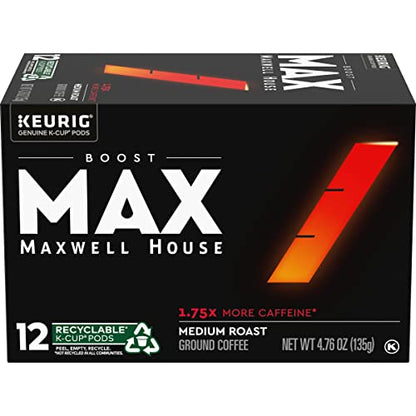 Maxwell House MAX Boost 1.75x Caffeine Medium Roast K-Cup Coffee Pods (12 Count)