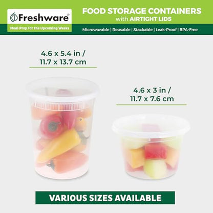 Freshware 48 Pack of 16 and 32 oz, 24 sets each size Food Storage Containers with Lids, Plastic Deli Containers, Meal Prep Containers, Microwave and Freezer Safe, Stackable, Leakproof, BPA Free, Clear