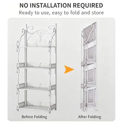 European Style Folding Storage Shelf - White, 3/4/5 Tier Rustproof Iron Organizer Rack