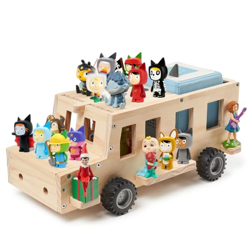 Kids Magnetic Bus Shelf Organizer for Tonies Box Storage - Natural Adhesive Metal Plate Included