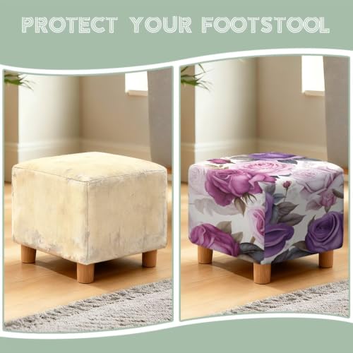 Purple Rose Wingback Chair Cover with Matching Ottoman Cover - Stretch Fabric