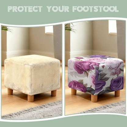 Purple Rose Wingback Chair Cover with Matching Ottoman Cover - Stretch Fabric