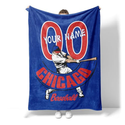 Custom Name and Number Throw Blanket - Chicago C Variation