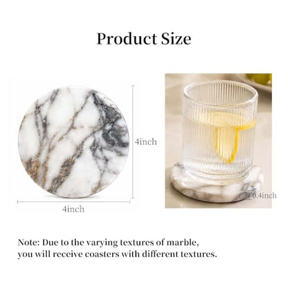 Marble Coasters Set of 4 - Stone Drink Coasters for Desk & Table Protection