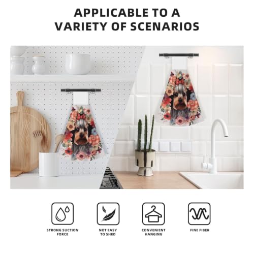 2pcs Absorbent Hanging Kitchen Hand Towels with Loop - Yorkie Floral Pattern