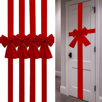 Christmas Door Ribbon Bow Set - Large Red Holiday Decoration, 4 Pieces