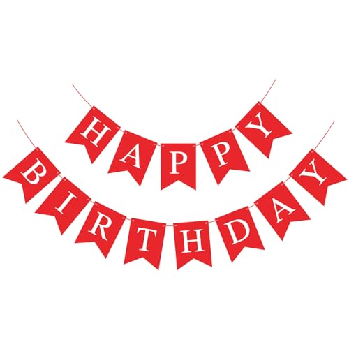 Red Happy Birthday Banner Bunting Sign for Party Decorations - Kids & Adults