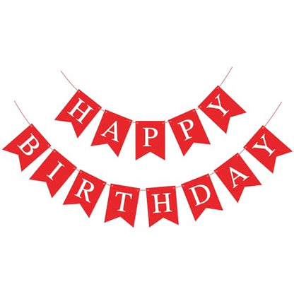 Red Happy Birthday Banner Bunting Sign for Party Decorations - Kids & Adults