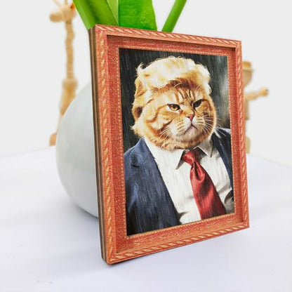 President Cat Fridge Magnets Set - Funny 3D Wooden Magnetic Art Decor for Refrigerator Garage or Kitchen - 2 Pieces (Variation: President Cat)