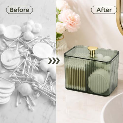 Clear Bathroom Q Tip Holder Dispenser with 3 Slots - Modern Vanity Organizer