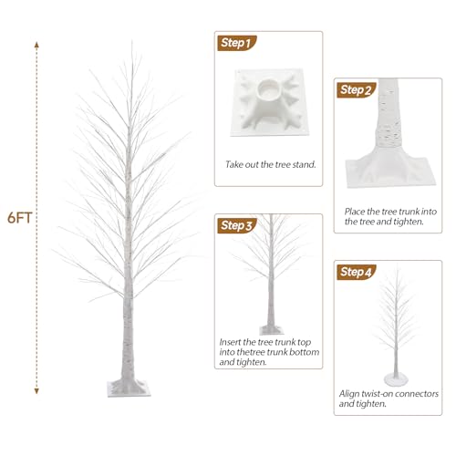 7FT Lighted Birch Christmas Tree - Warm White 1000 LED Twinkle Lights
