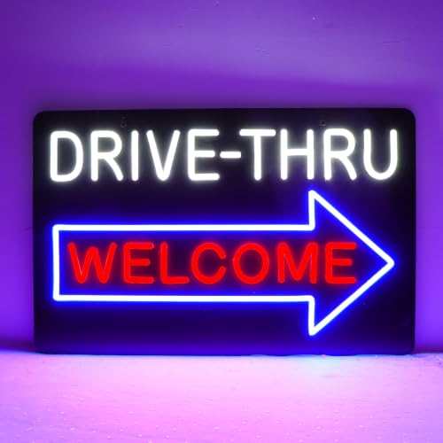 Drive Thru Welcome Neon Sign - Wall Decor LED Neon Lights for Bedroom, Office, Bar, Christmas 23.2 x 15 Inch