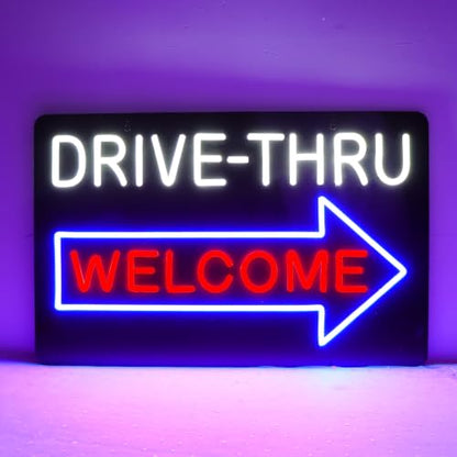 Drive Thru Welcome Neon Sign - Wall Decor LED Neon Lights for Bedroom, Office, Bar, Christmas 23.2 x 15 Inch