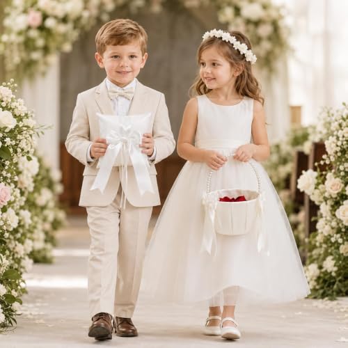 5.9 Inch Wedding Ring Bearer Pillow and Flower Girl Basket Set