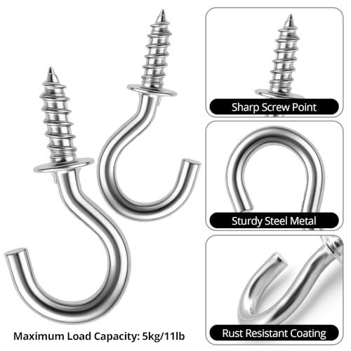 Senkary Silver Small Screw-In Hooks for Hanging - 120 Pieces, 1/2 Inch