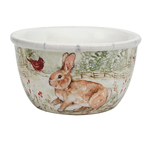 Set of 4 Ceramic Ice Cream Bowls - Winter Forest Animals Design, 5.25 inch