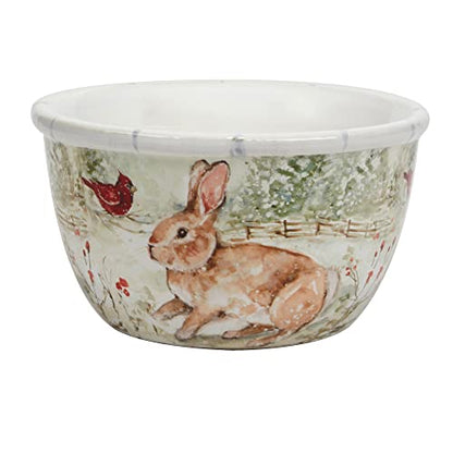 Set of 4 Ceramic Ice Cream Bowls - Winter Forest Animals Design, 5.25 inch