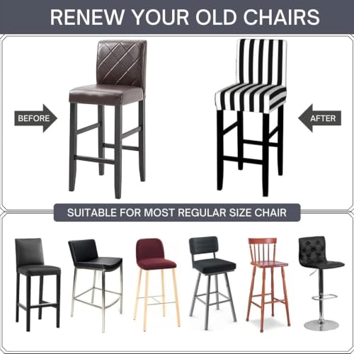 Aruzdey Black and White Stripe Bar Stool Covers Set of 4 - Stretch Washable Counter Height Chair Covers