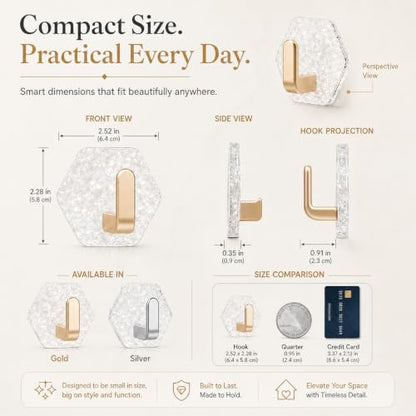 Decorative Water Ripple Hexagon Adhesive Wall Hooks - Rose Gold, 10 Pack