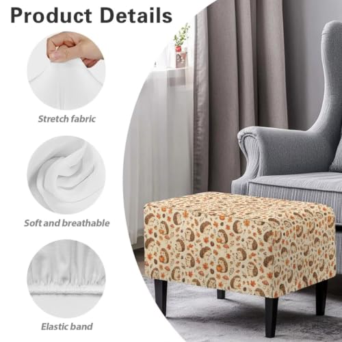 Autumn Maple Hedgehog Ottoman Cover - Stretch Rectangular Slipcover for 30''-33'' Ottoman Footstools