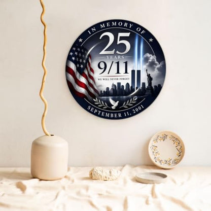 9/11 Never Forget Ceramic Plate 25th Anniversary Wall Decor 10in White