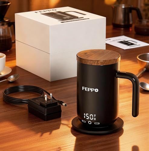 FEPPO Coffee Mug Warmer 16oz Heated Cup with Titanium Coating - Black