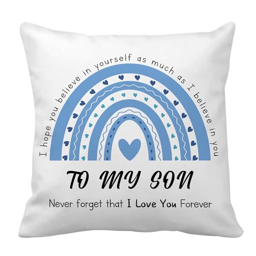White Throw Pillow Cover 18x18 Inch - Son Gifts from Mom for Christmas Birthday Fathers Day Valentines Graduation