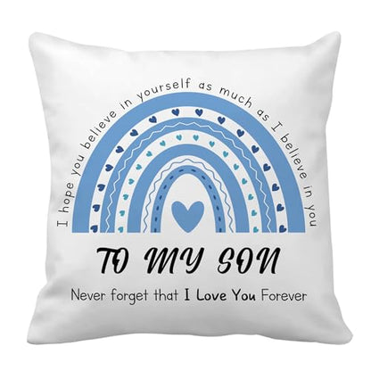 White Throw Pillow Cover 18x18 Inch - Son Gifts from Mom for Christmas Birthday Fathers Day Valentines Graduation