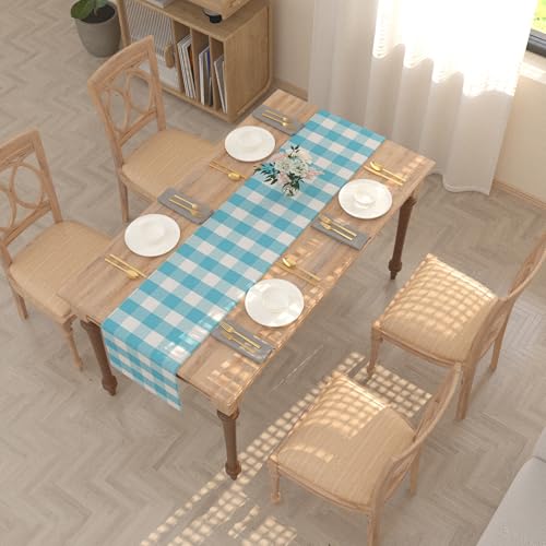 Sky Blue & White Buffalo Check Table Runner 12x120 Inch - Cotton Cloth for Dining & Decor - Variation of THIS listing