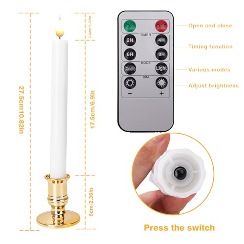 Gold Base LED Flameless Window Candles Set with Remote Timer - 10 pcs