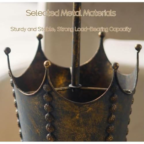 Vintage Metal Umbrella Stand with Crown Design - Rustic Antique Bronze Storage Rack