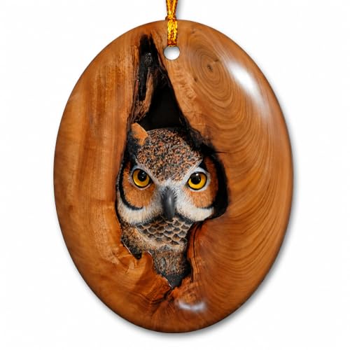 Christmas Owl Ornament - Bird Lover Holiday Decor, Tree Hollow Design