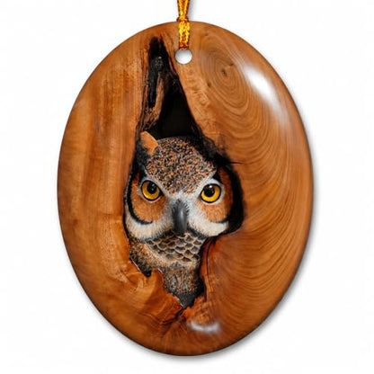 Christmas Owl Ornament - Bird Lover Holiday Decor, Tree Hollow Design