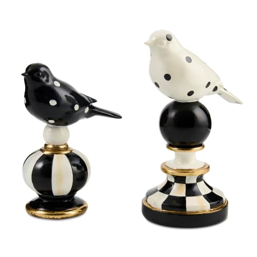 MacKenzie-Childs Resin Bird Topiary Set - Courtly Check, Black & White