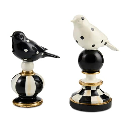 MacKenzie-Childs Resin Bird Topiary Set - Courtly Check, Black & White