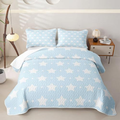 Feelyou Blue White Stars Print Quilt Bedspread Twin Size Bedding - Variation 01