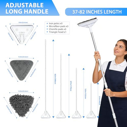 Wall Cleaner Mop with 80-Inch Extendable Handle & 6 Washable Microfiber Pads