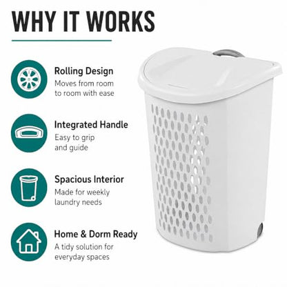 Large 135L Rolling Laundry Hamper with Wheels Handle Lid Ventilated Plastic Basket - Variation 1